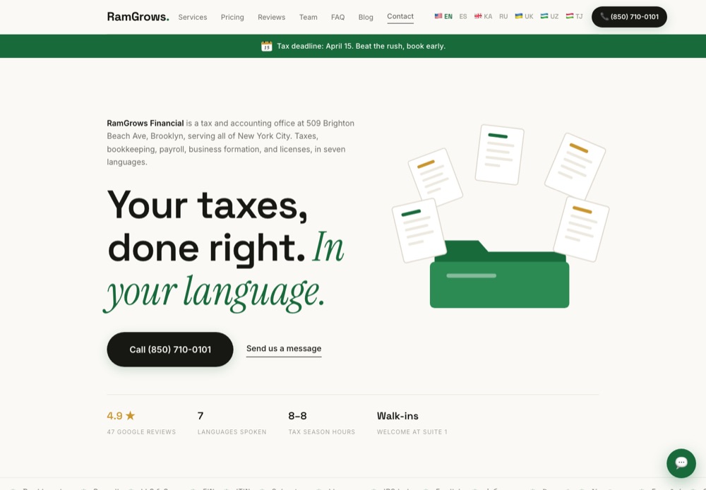 RamGrows Financial website homepage