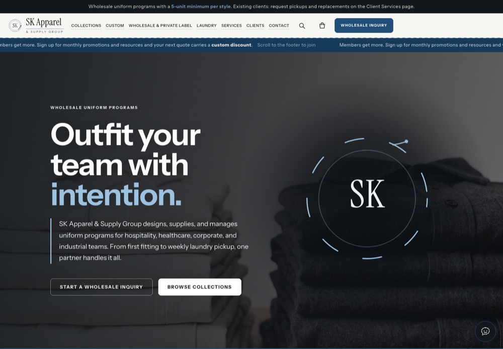 SK Apparel and Supply Group website homepage
